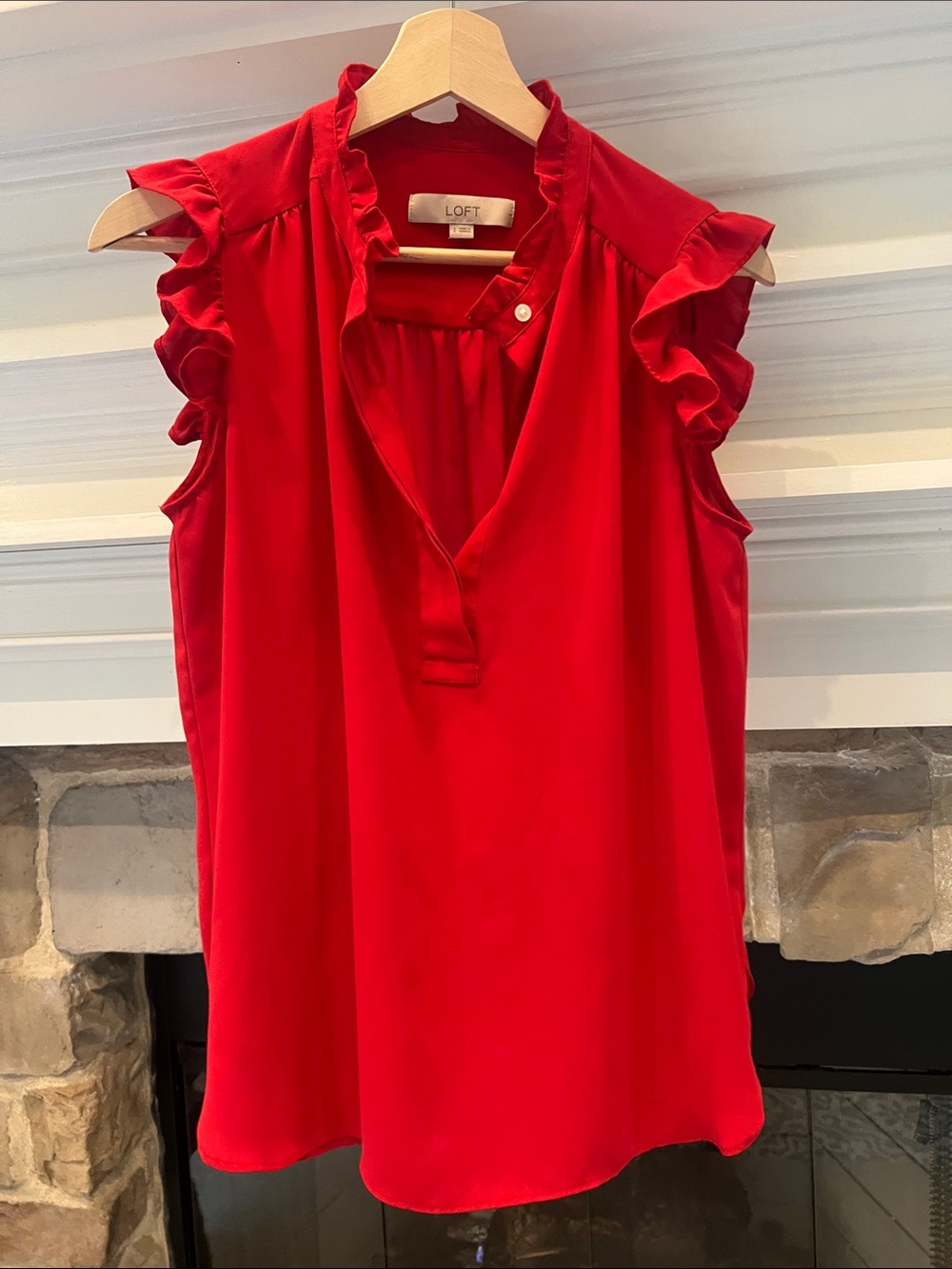 LOFT Bright Red Ruffle-Sleeve V-Neck Blouse
